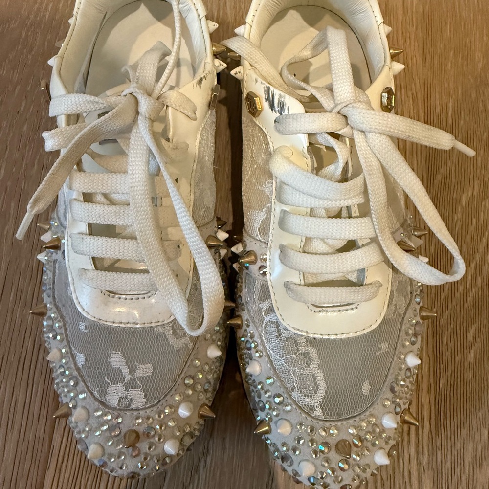 Philipp Plein White Studded and Embellished Sneakers